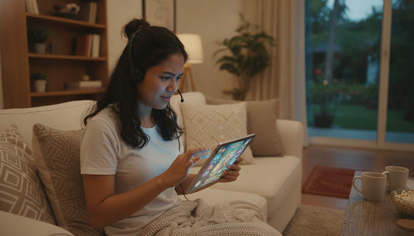 A woman exploring online games on her device