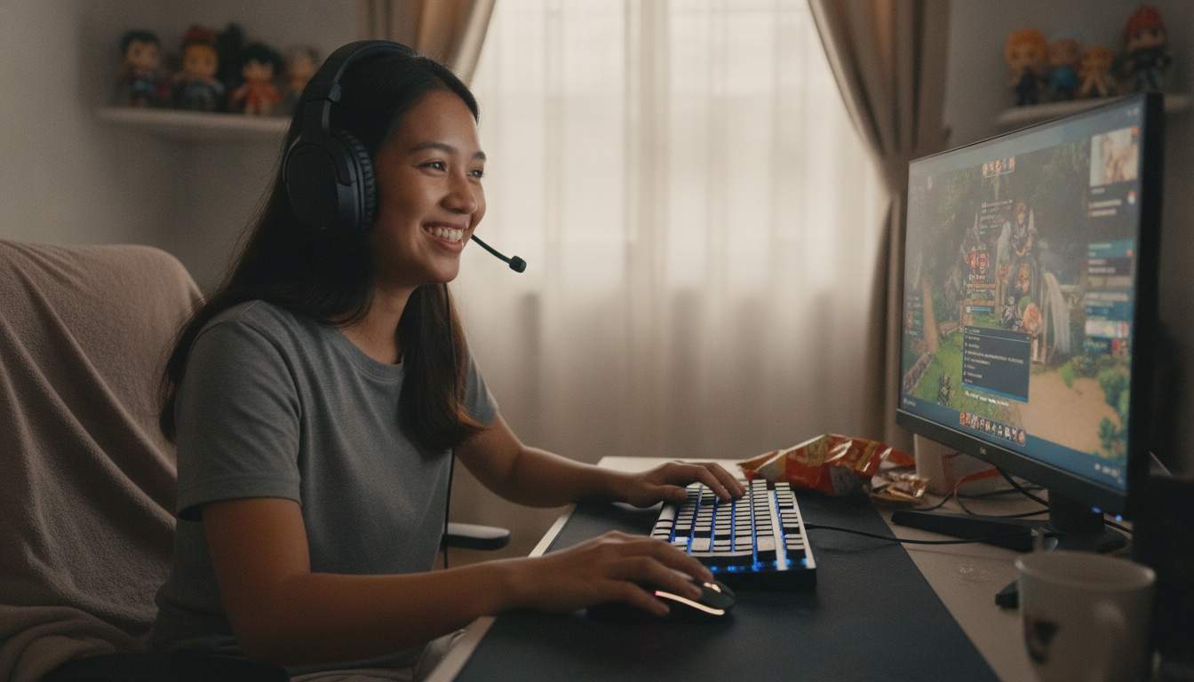 Woman enjoying online gaming